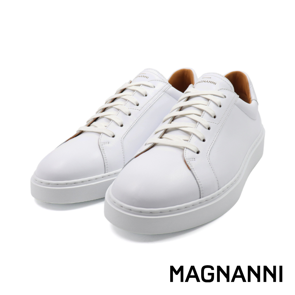 【MAGNANNI】西班牙原廠真皮素色綁帶休閒鞋  白色 (24720-WH)