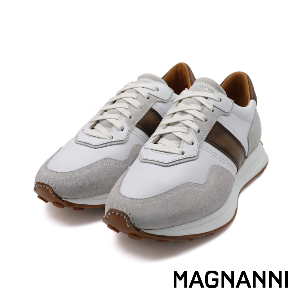 【MAGNANNI】西班牙原廠麂皮雙色拼接休閒鞋 棕色 (25361-WH)