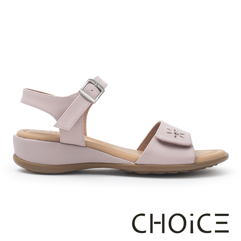 CHOiCE 夏季真皮鏤空小圓鑽飾楔型涼鞋 紫色 #38045