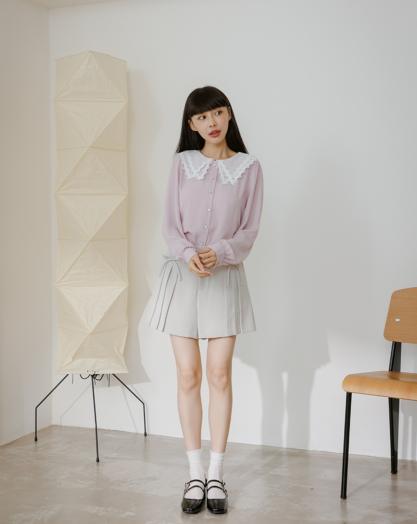 POONE 蜜糖蝴蝶結小百褶西裝短褲_1