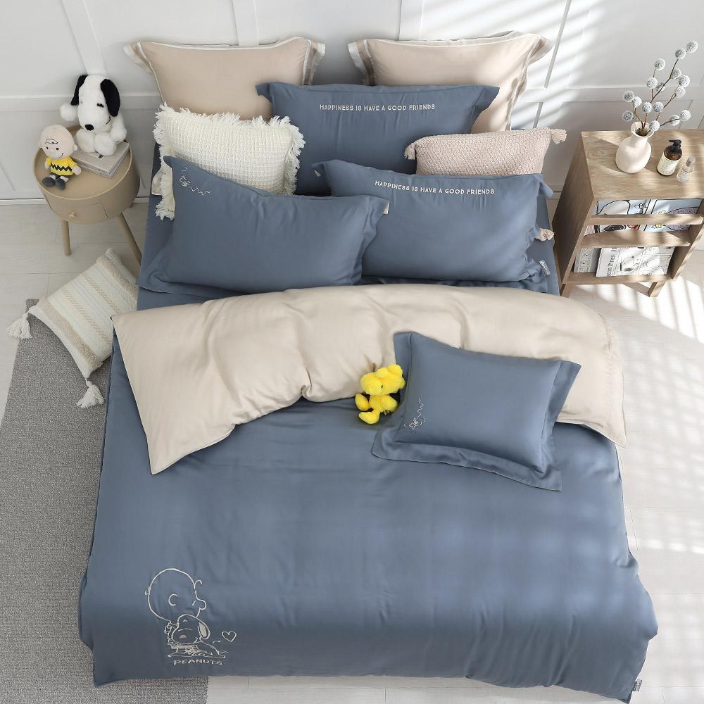 【PEANUTS™史努比聯名款】(單人/雙人/加大/特大) / 60支抗菌天絲™刺繡兩用被床包組 / 友情萬歲 / HOYACASA_1