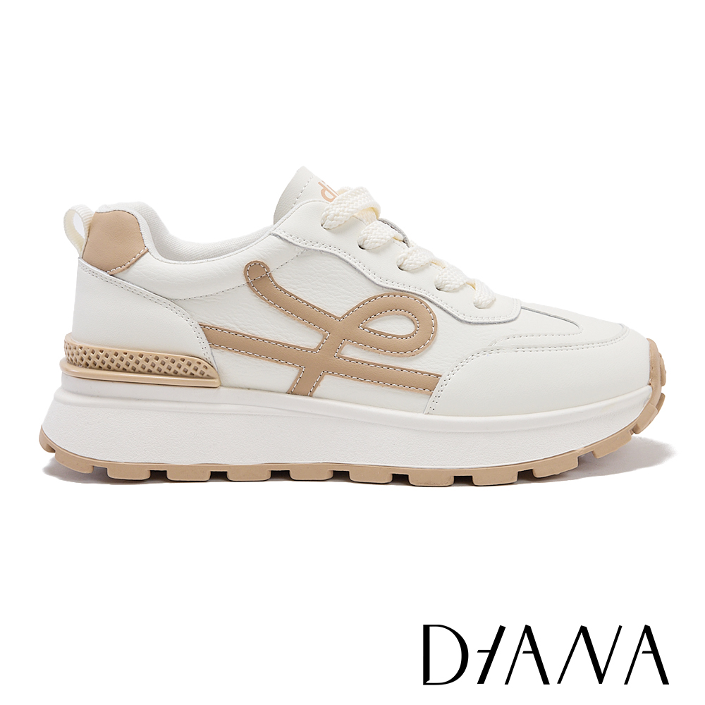 DIANA 真皮撞色線條厚底休閒鞋 米+棕 #55372