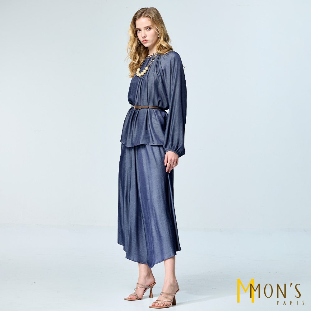 NEW∎天絲丹寧柔光套裝_上衣+裙子2件組【MON’S 流行服飾】_1