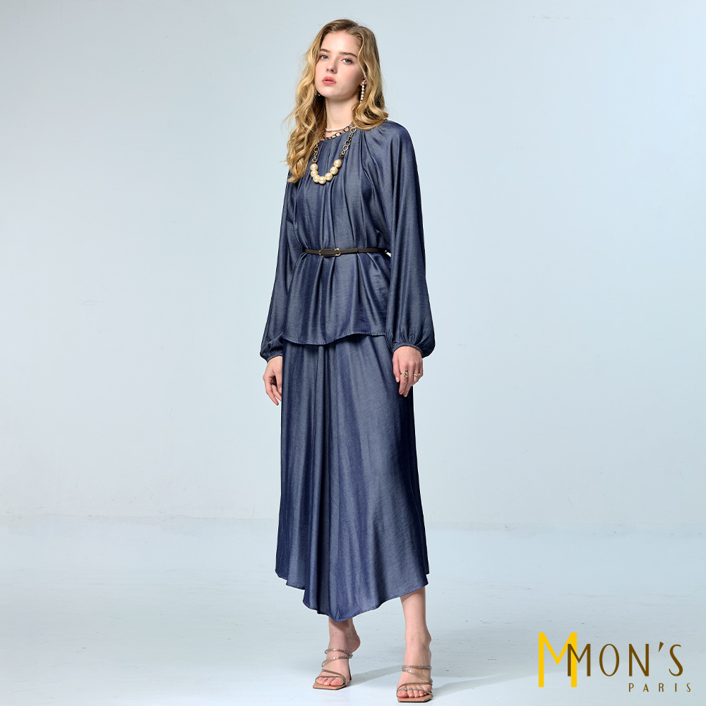 NEW∎天絲丹寧柔光套裝_上衣+裙子2件組【MON’S 流行服飾】_4