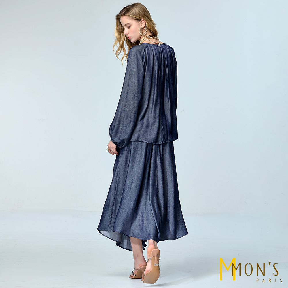 NEW∎天絲丹寧柔光套裝_上衣+裙子2件組【MON’S 流行服飾】_5