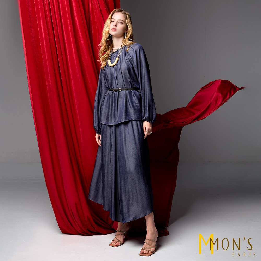 NEW∎天絲丹寧柔光套裝_上衣+裙子2件組【MON’S 流行服飾】_7