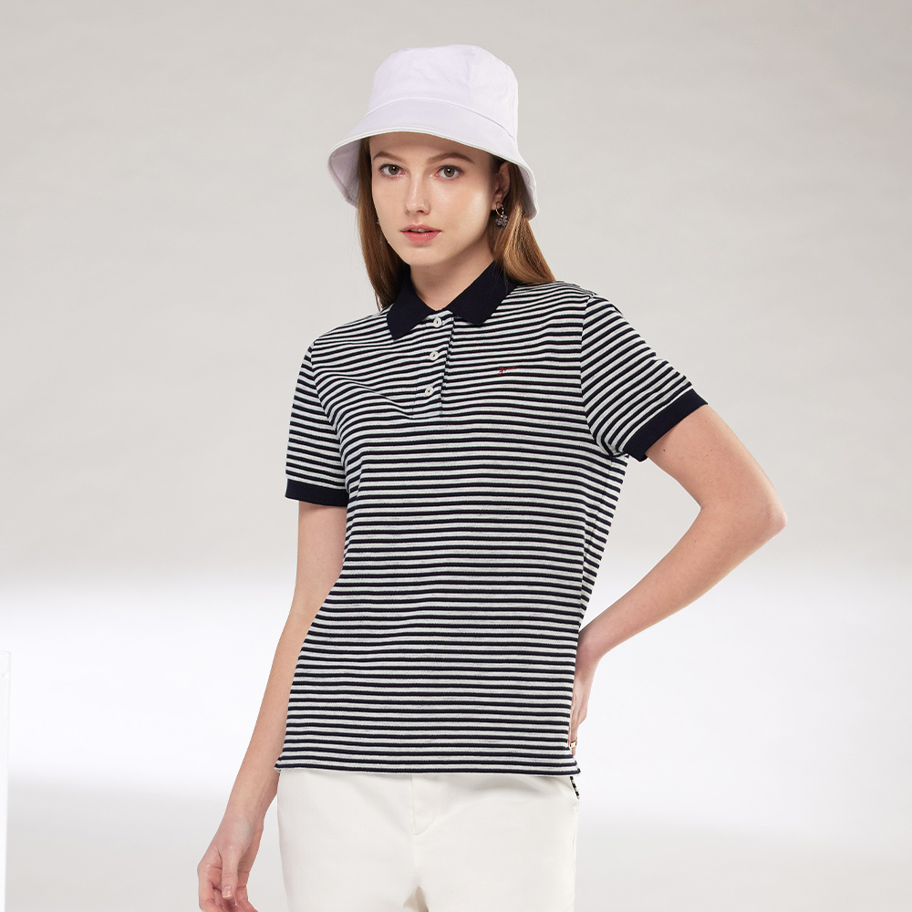 e.INDIGO條紋網眼POLO衫