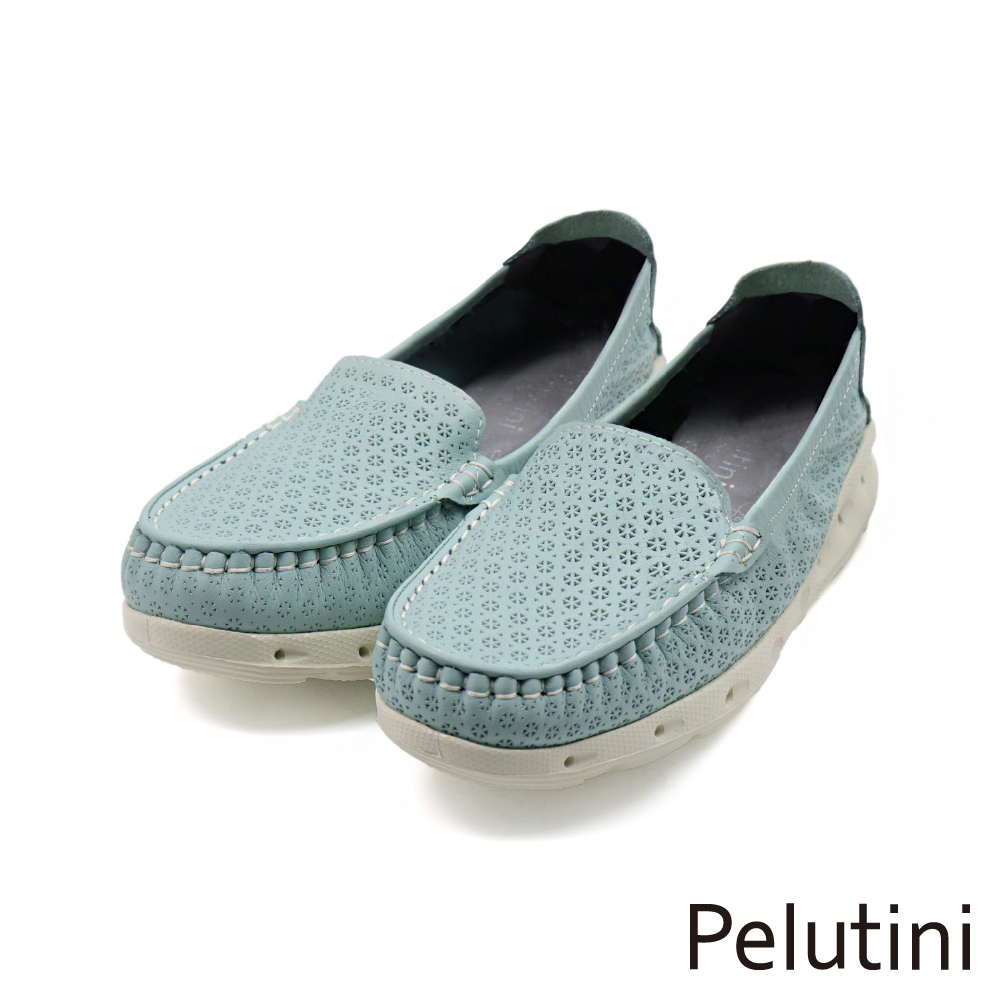 【Pelutini】輕量雕花造型懶人氣墊休閒鞋 淺藍色(535112W-LBU)