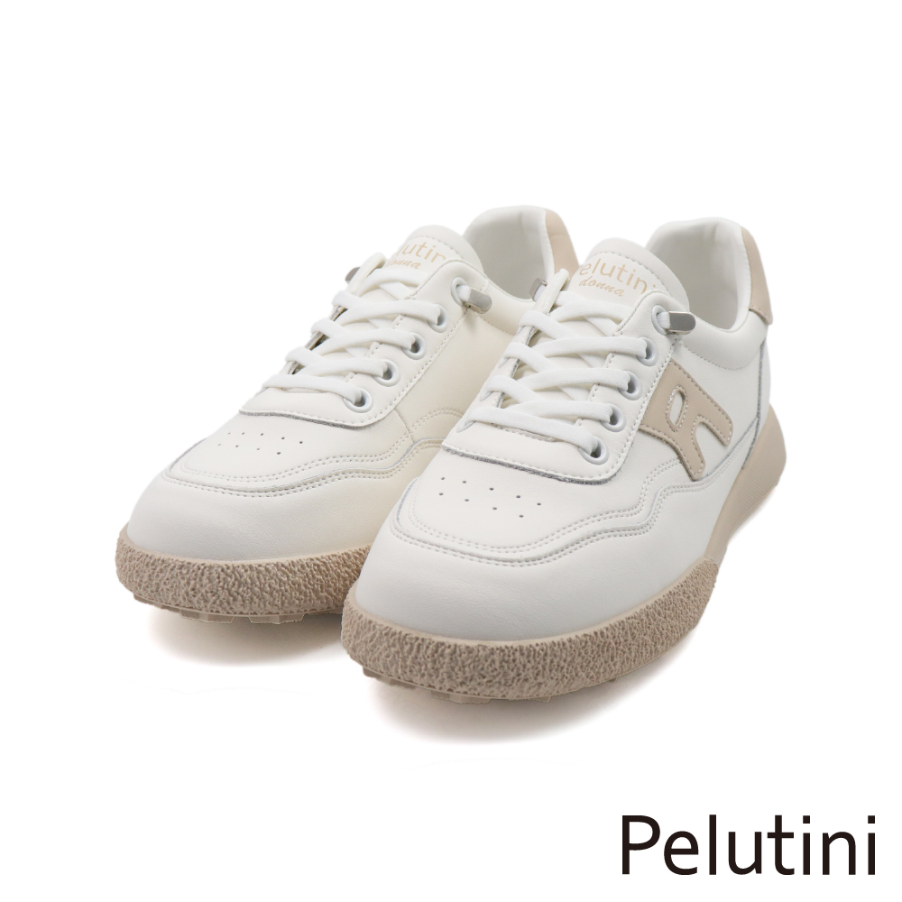 【Pelutini】免綁帶質感拼接撞色休閒鞋 米色(535118W-WHBE)