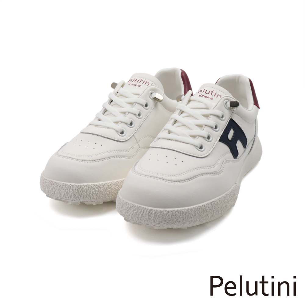 【Pelutini】免綁帶質感拼接撞色休閒鞋 白色(535118W-WHRE)