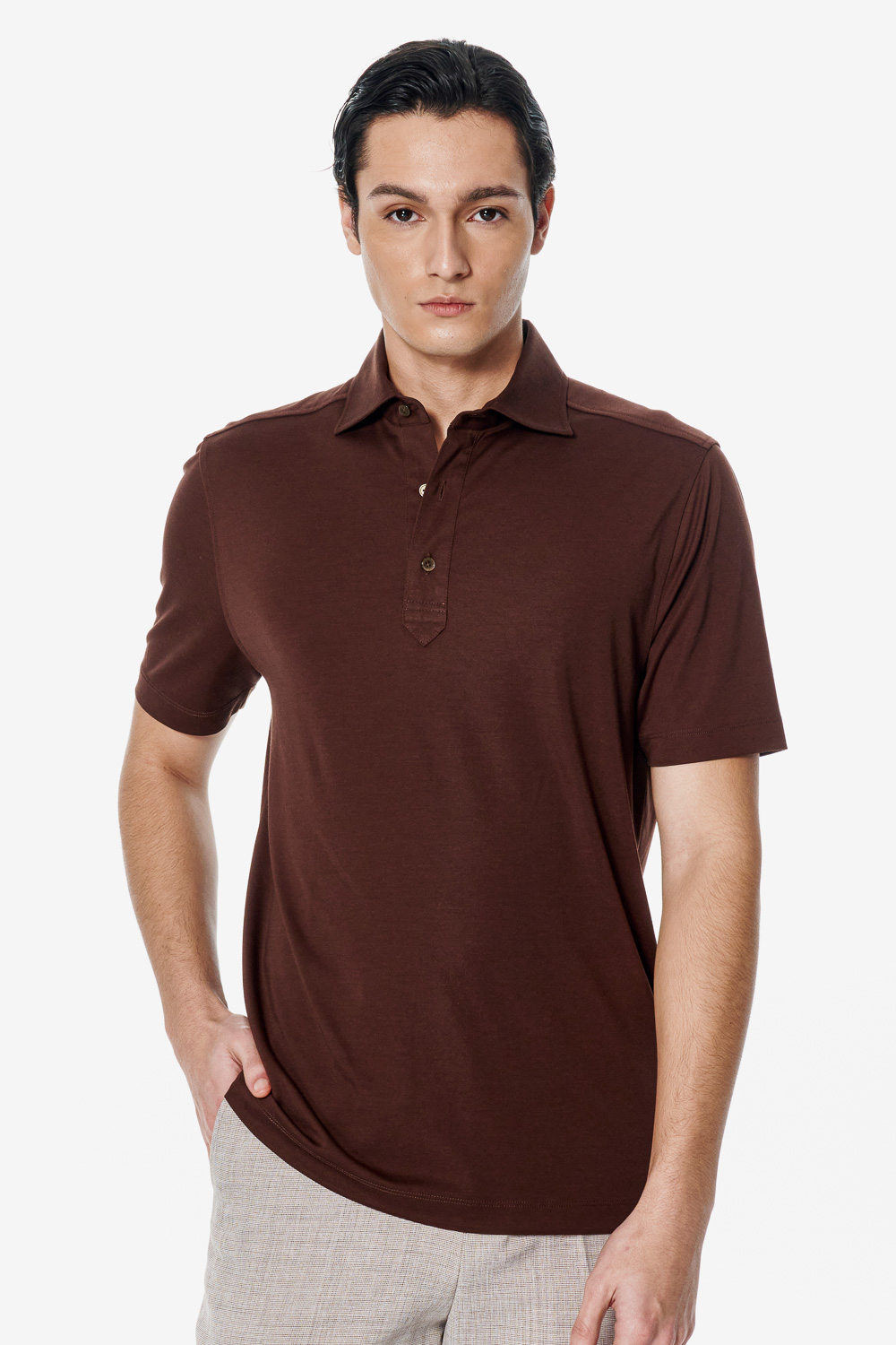 SST&C Caramel Cafe Cutaway Collar Polo Shirt | 00232503005_0