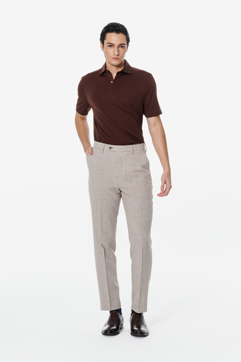 SST&C Caramel Cafe Cutaway Collar Polo Shirt | 00232503005_1