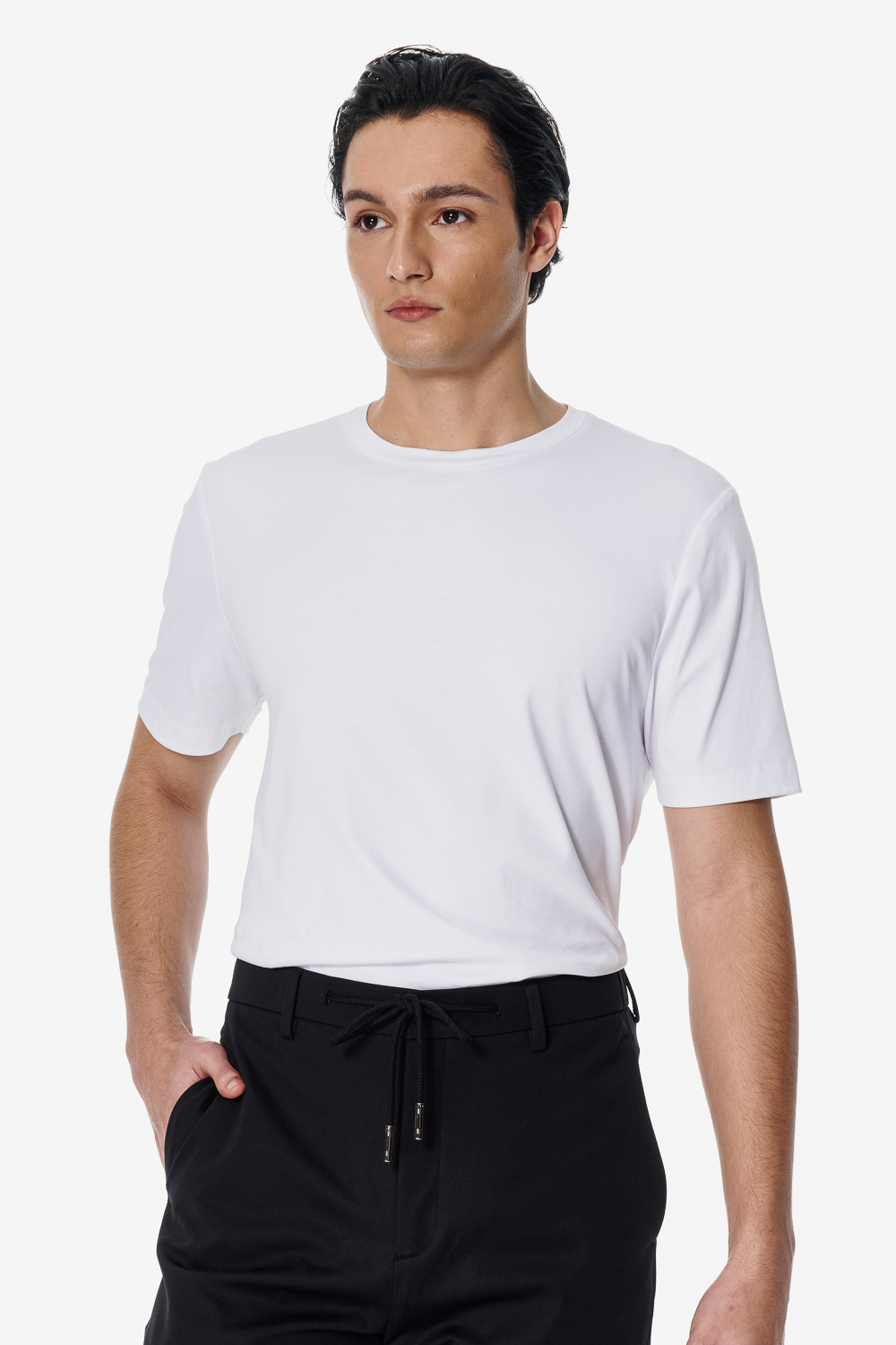 SST&C White Mercerized Cotton Crewneck T-Shirt | 00212503001_0