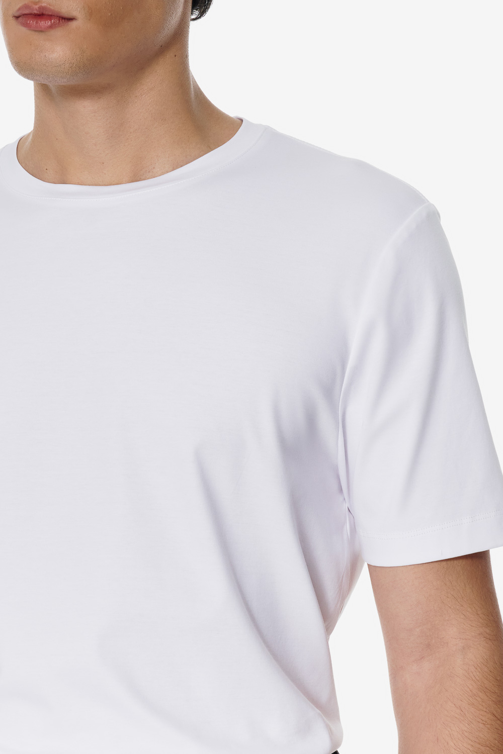 SST&C White Mercerized Cotton Crewneck T-Shirt | 00212503001_3