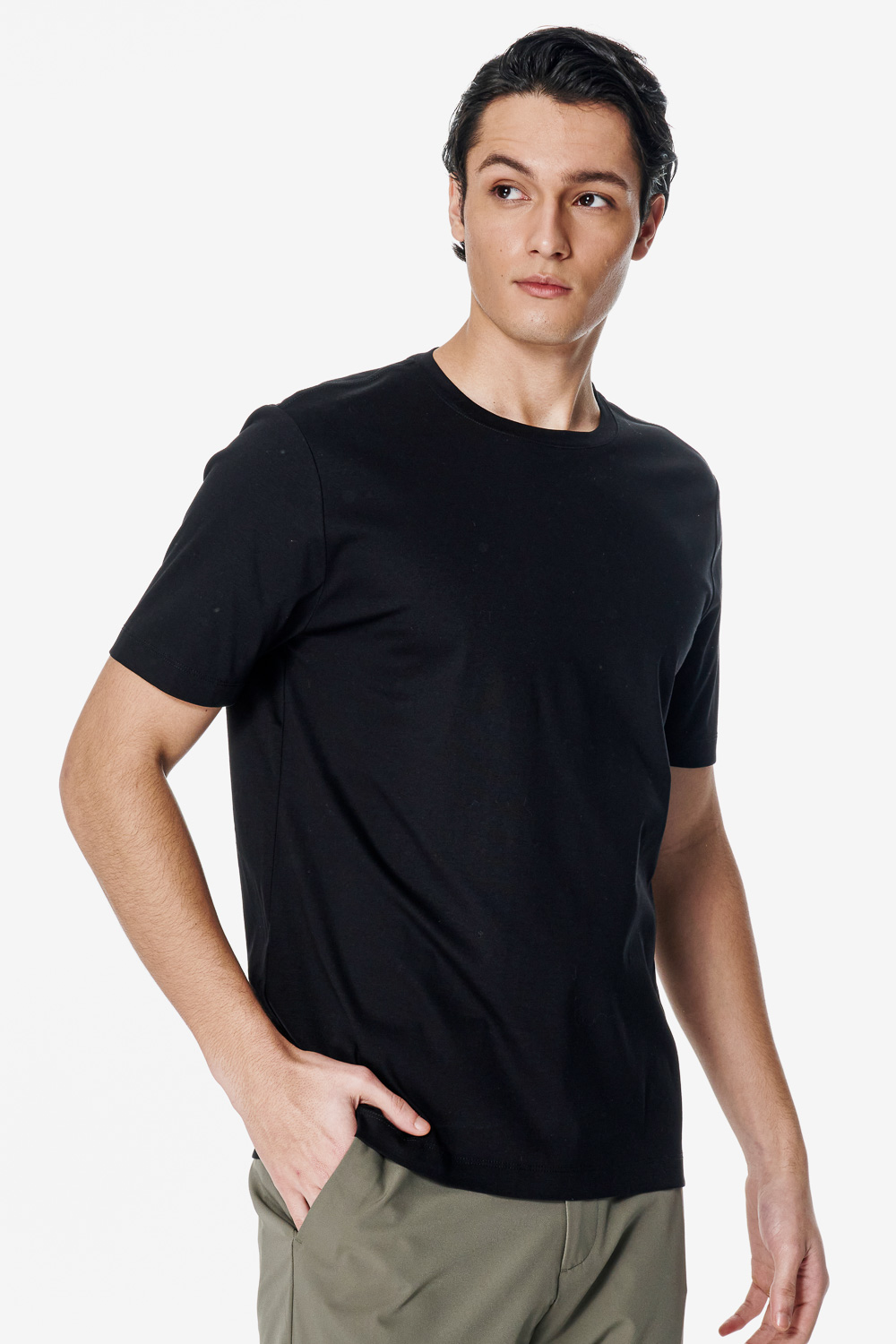 SST&C Black Mercerized Cotton Crewneck T-Shirt | 00212503002_0