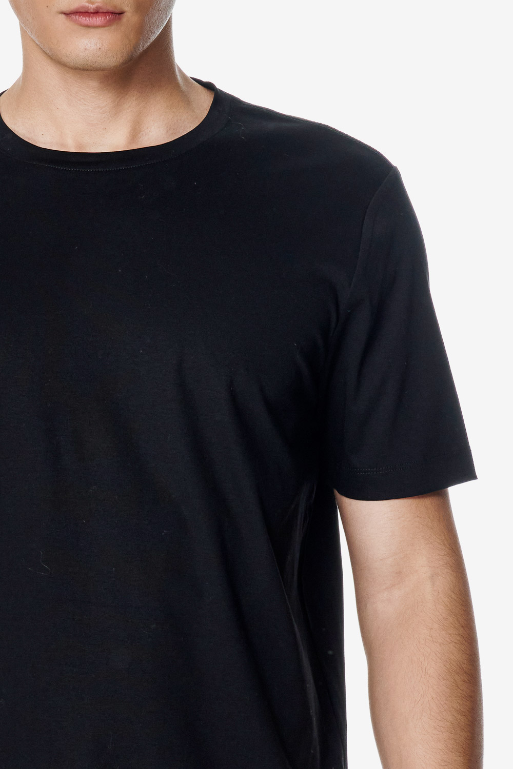 SST&C Black Mercerized Cotton Crewneck T-Shirt | 00212503002_2