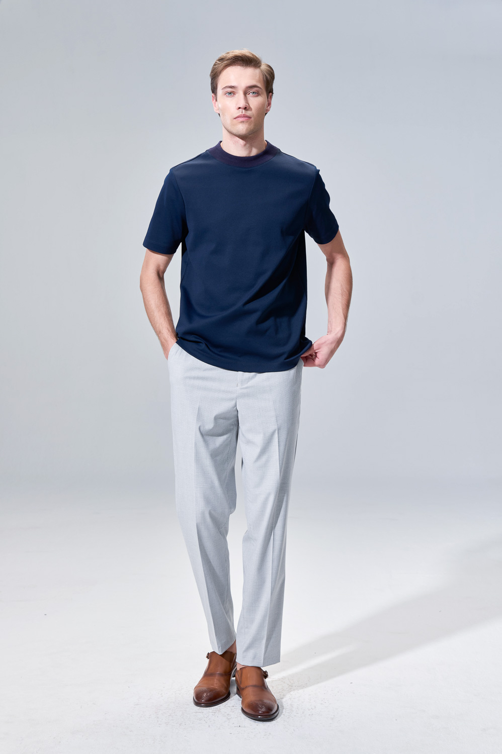SST&C Navy Ice-feel High-neck T-shirt | 00212503005_0