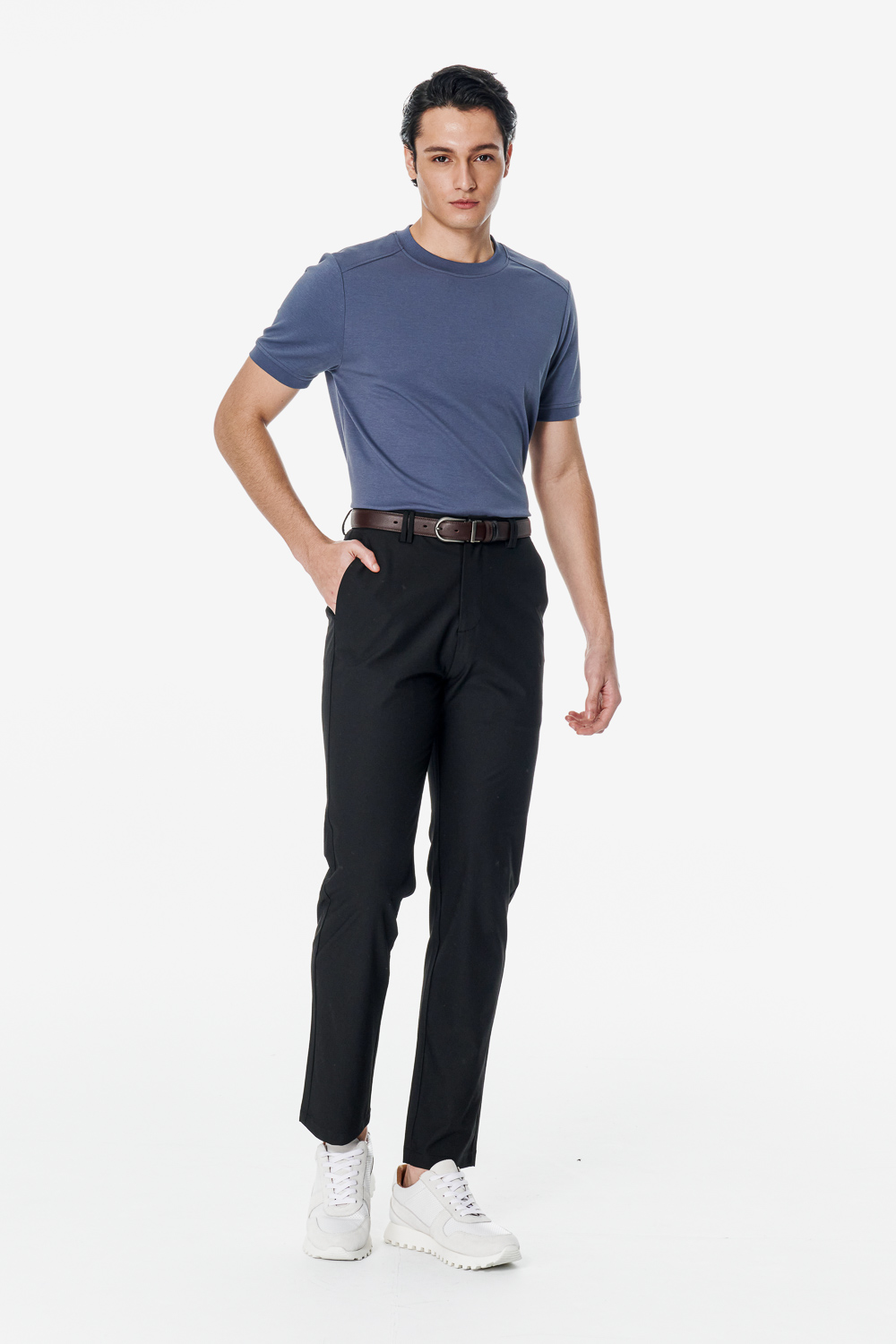 SST&C Black Slim-fit Cooling Casual Pants | 00162503001_1