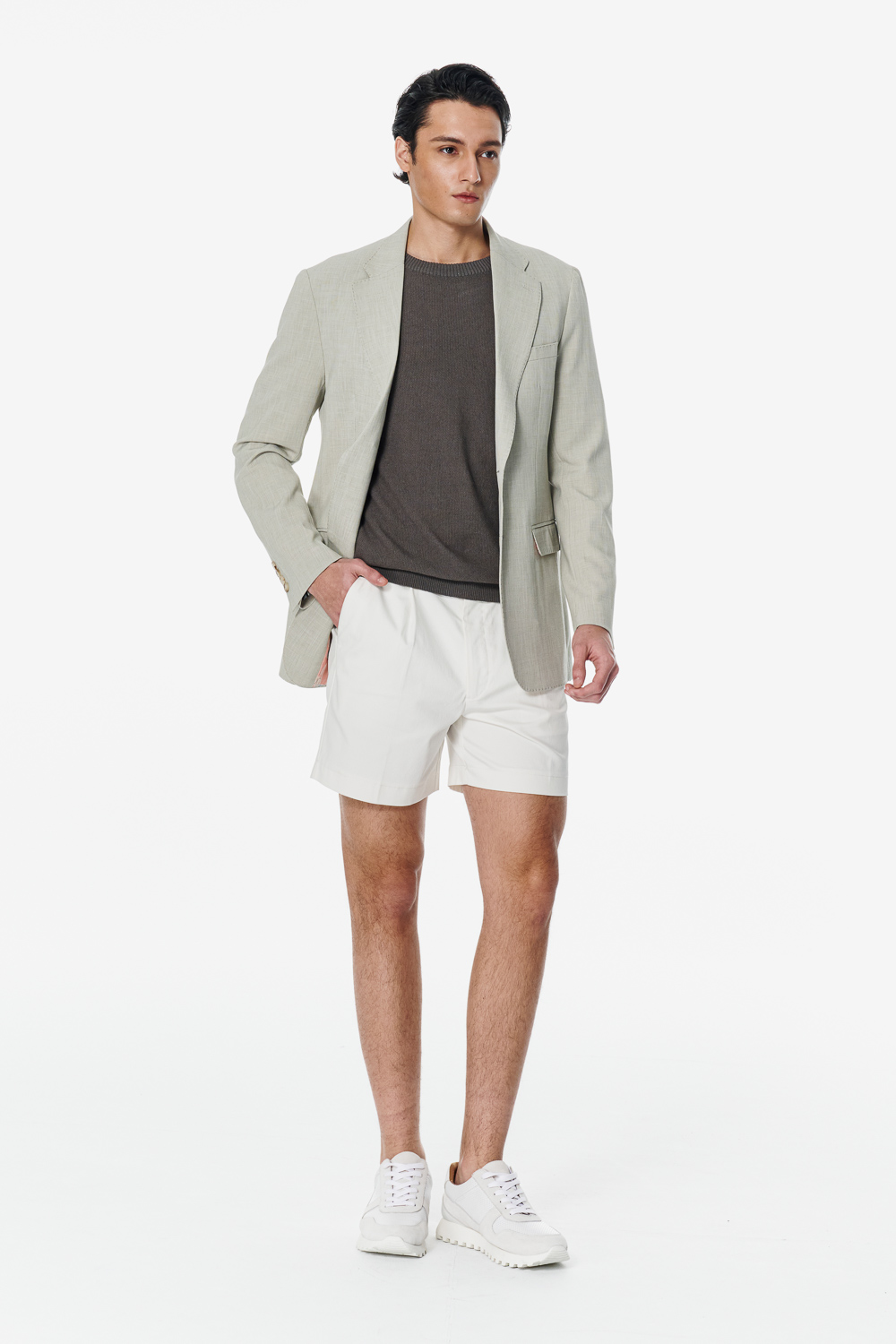 SST&C Dark Gray Cotton-Linen Blend Textured Crew Neck Knit | 00192503002_2
