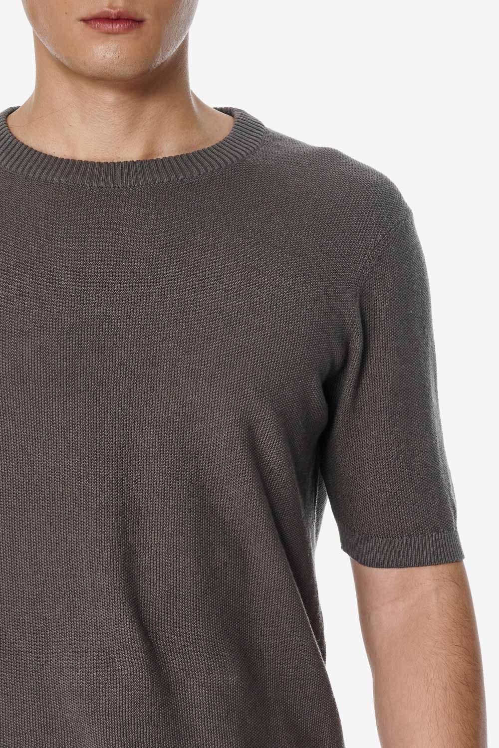 SST&C Dark Gray Cotton-Linen Blend Textured Crew Neck Knit | 00192503002_3
