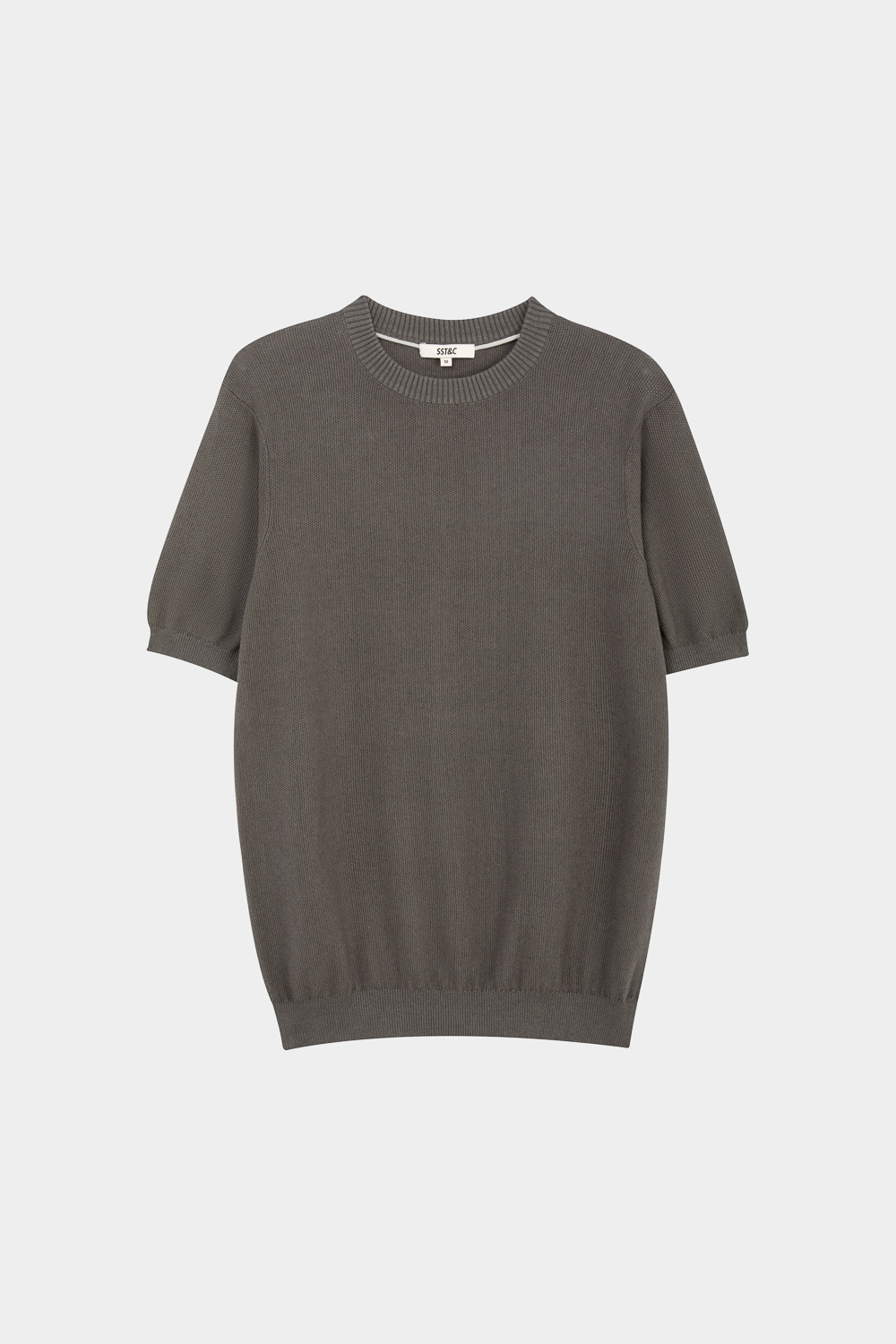 SST&C Dark Gray Cotton-Linen Blend Textured Crew Neck Knit | 00192503002_4