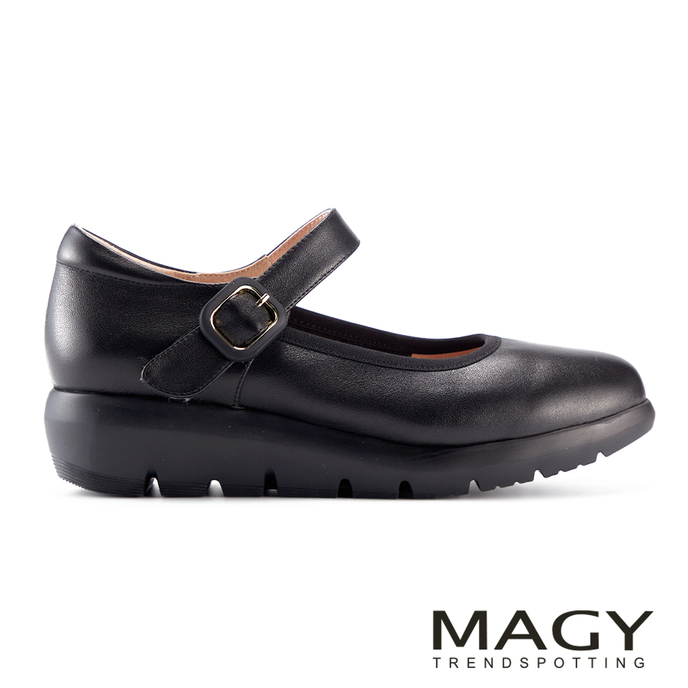 MAGY 牛皮圓頭瑪莉珍厚底舒適休閒鞋 米色 #15307