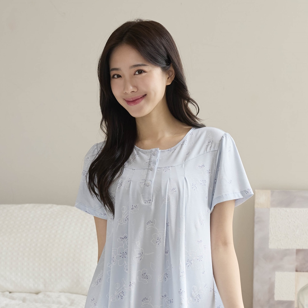 華歌爾睡衣-睡眠研究系列 M-LL海藻纖維印花褲裝(柔水藍) LWB59651D8