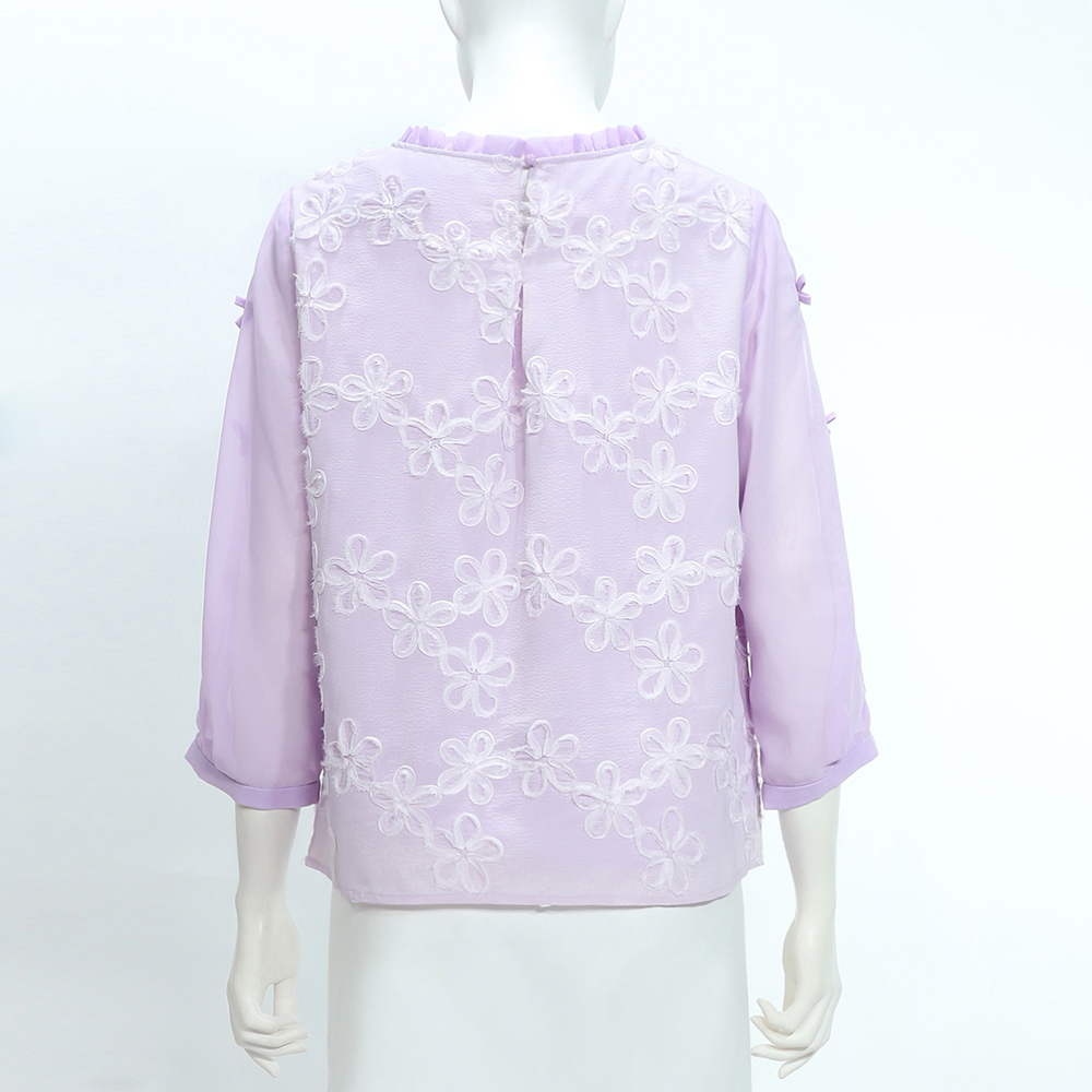ILEY伊蕾 甜美立體花卉拼接雪紡上衣(淺紫；M-XL)_4