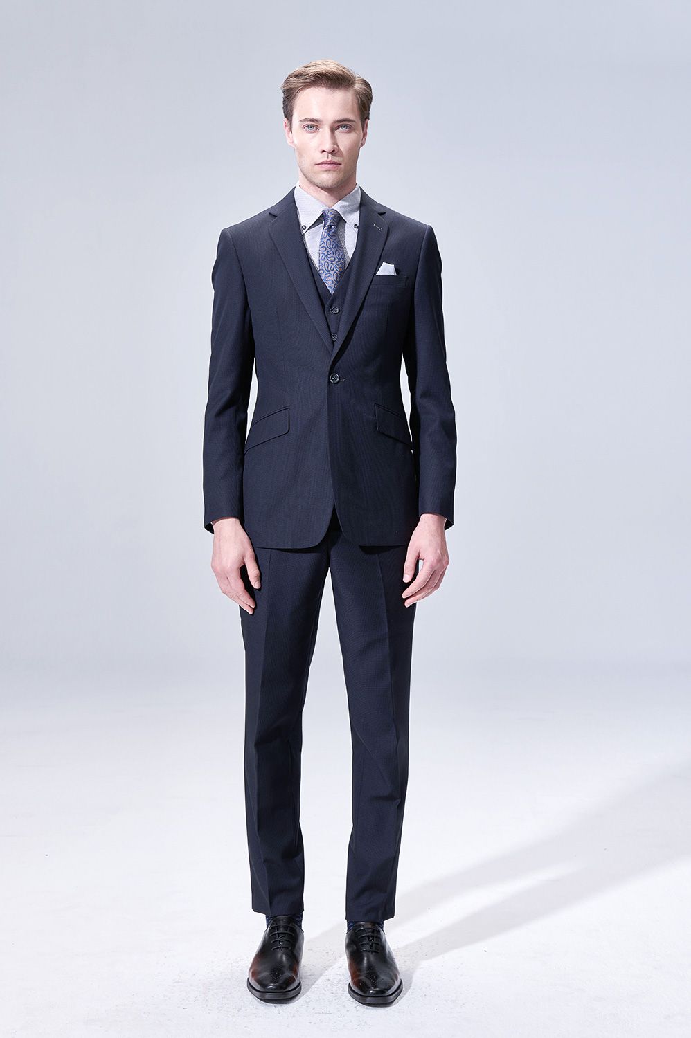 SST&C Midnight Blue Houndstooth Slim Suit | 00012503002_0
