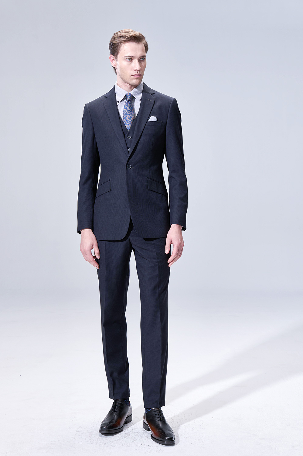 SST&C Midnight Blue Houndstooth Slim Suit | 00012503002_1