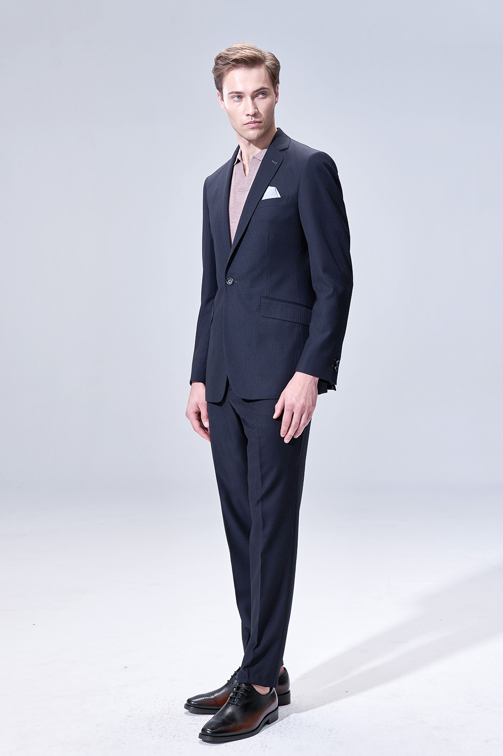 SST&C Midnight Blue Houndstooth Slim Suit | 00012503002_3