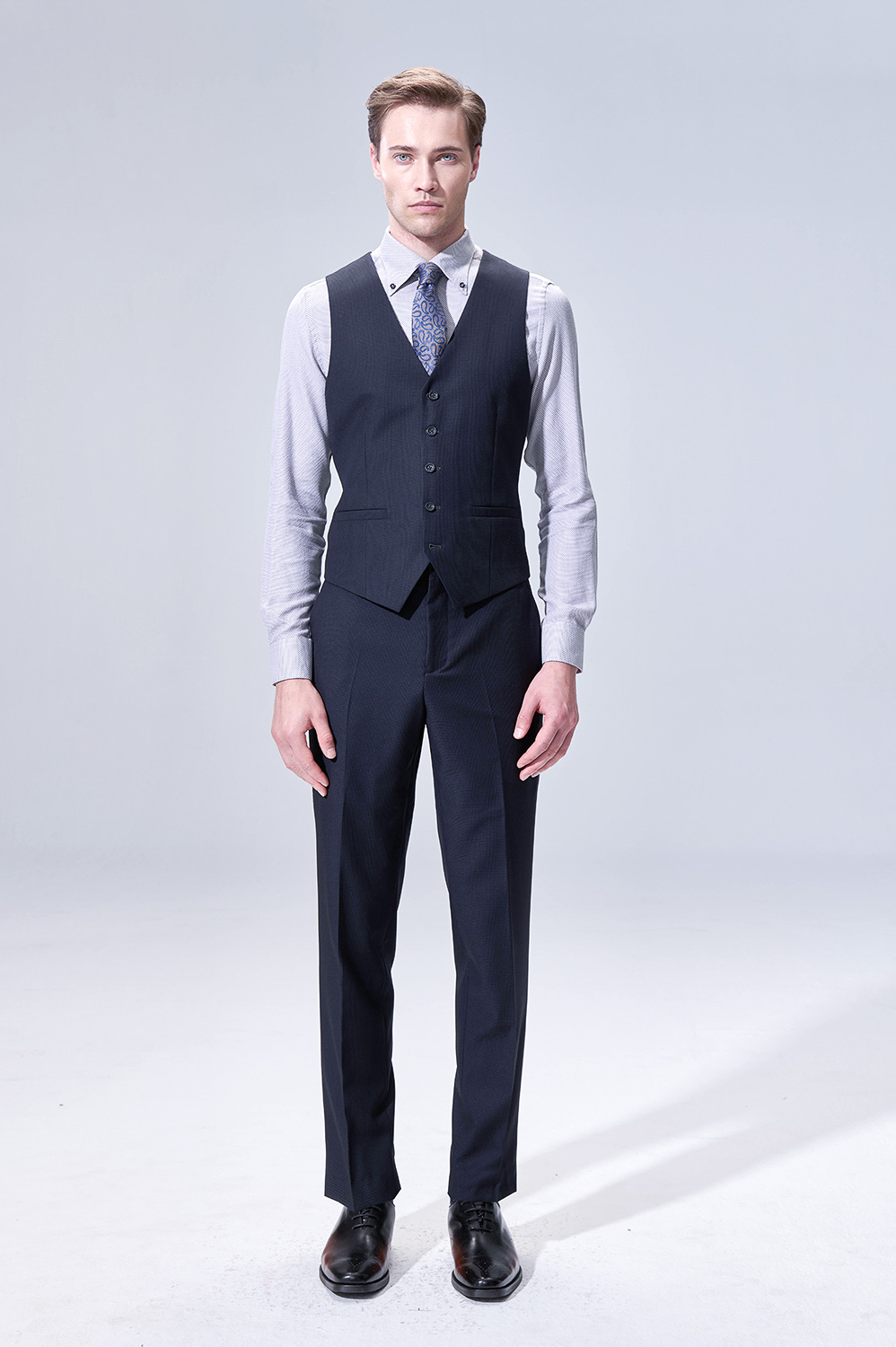 SST&C Midnight Blue Houndstooth Slim Waistcoat | 00032503002_0