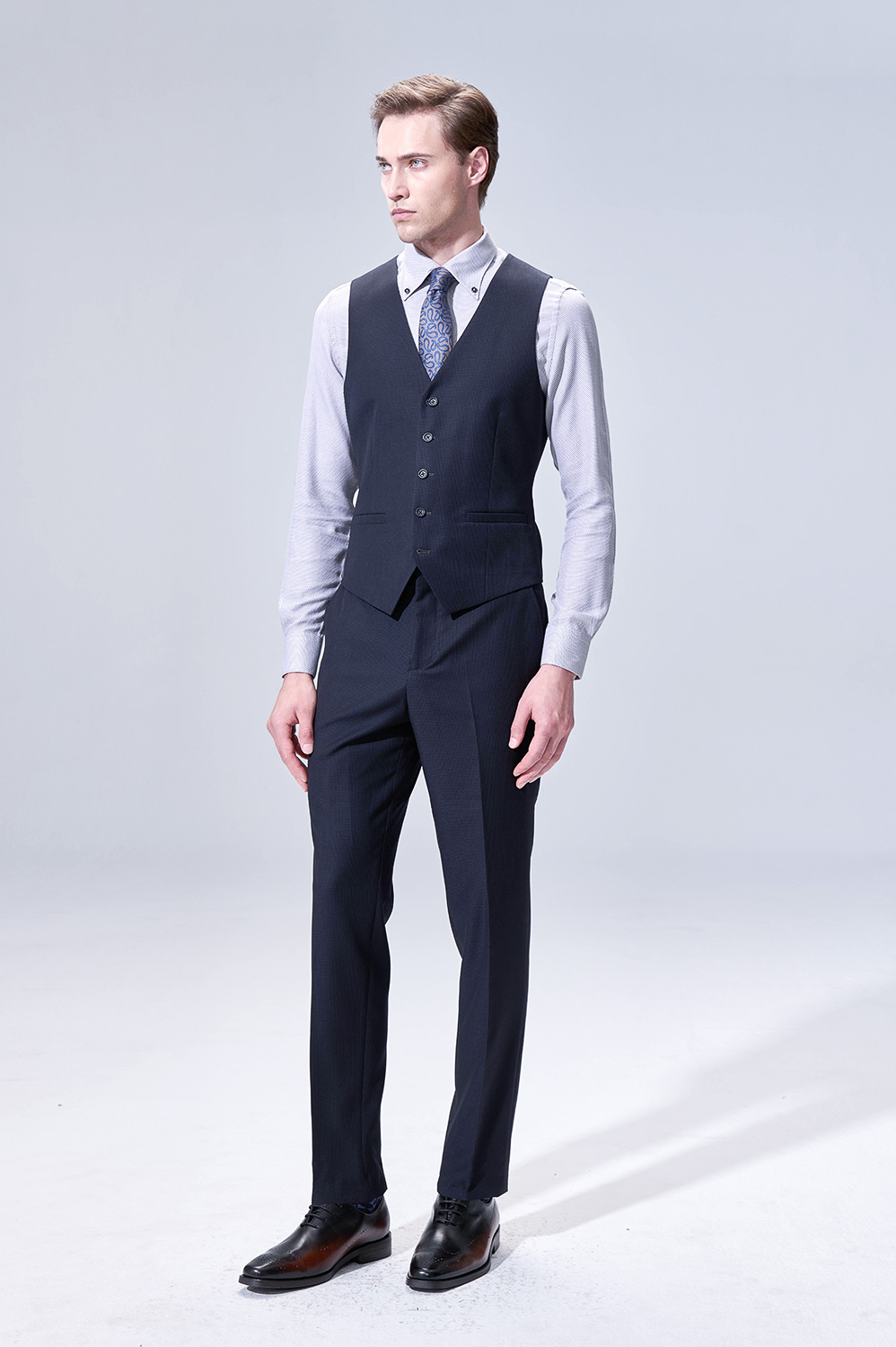 SST&C Midnight Blue Houndstooth Slim Waistcoat | 00032503002_1