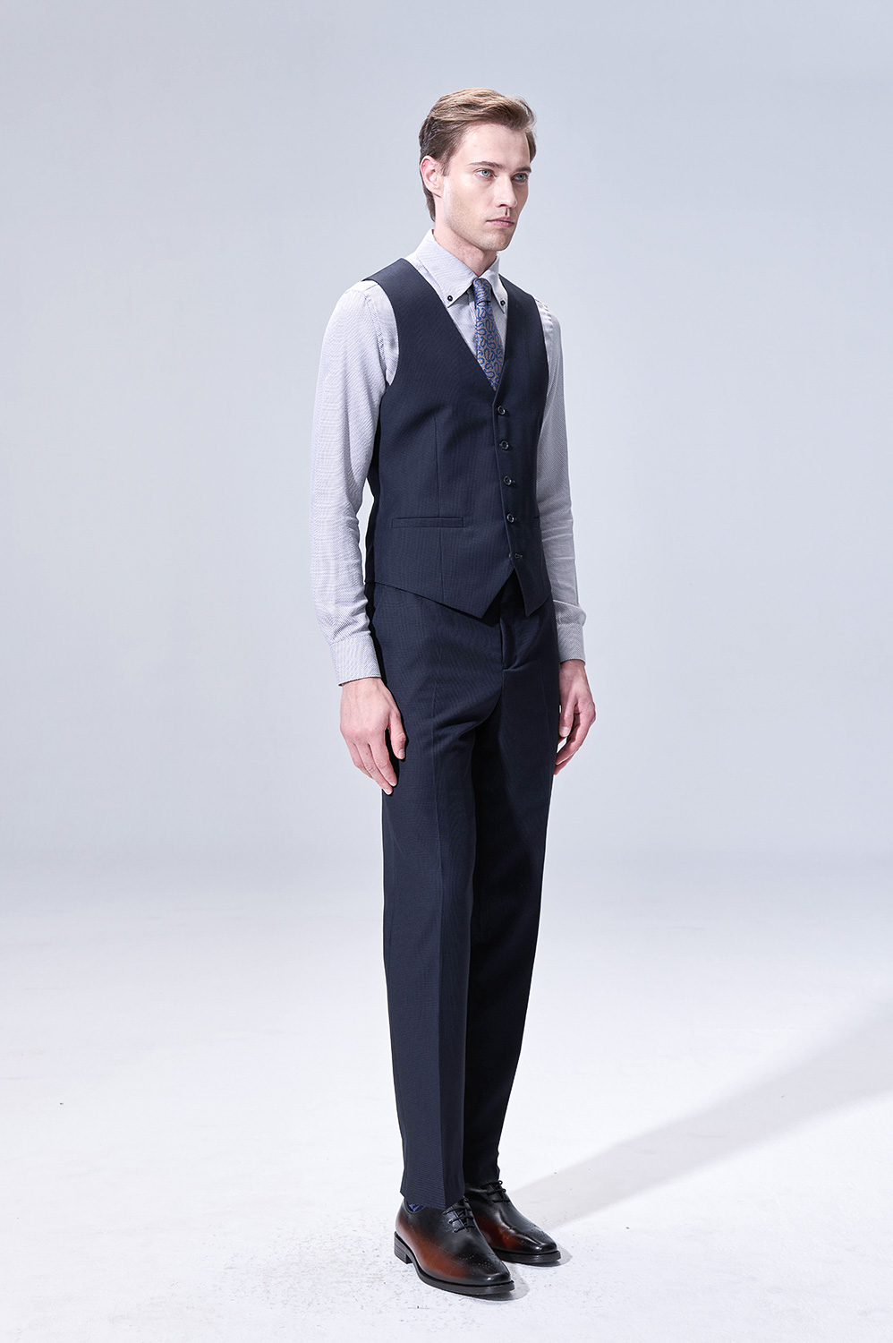 SST&C Midnight Blue Houndstooth Slim Waistcoat | 00032503002_2