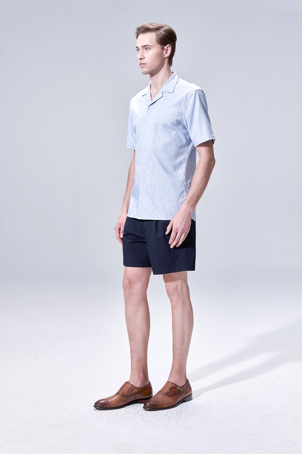 SST&C Blue Textured Leisure Fit Shirt | 00072503002_2