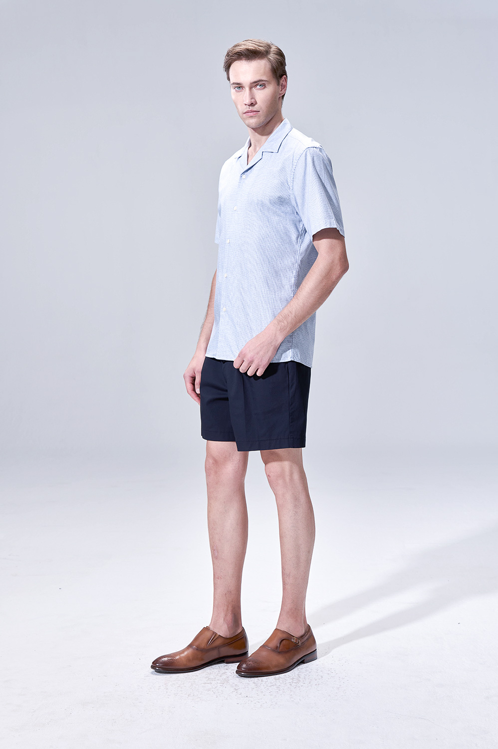 SST&C Blue Textured Leisure Fit Shirt | 00072503002_3