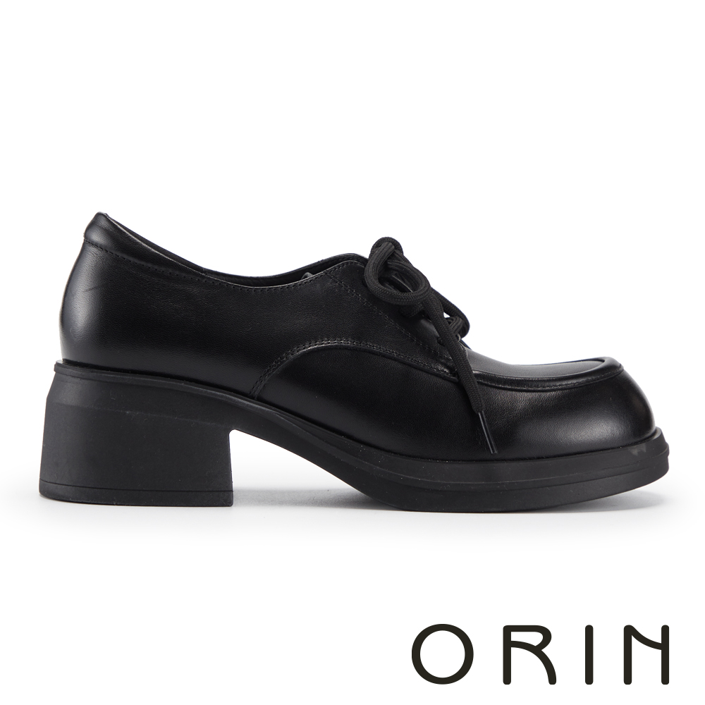 ORIN 學院風真皮綁帶厚底樂福鞋 黑色 #25155