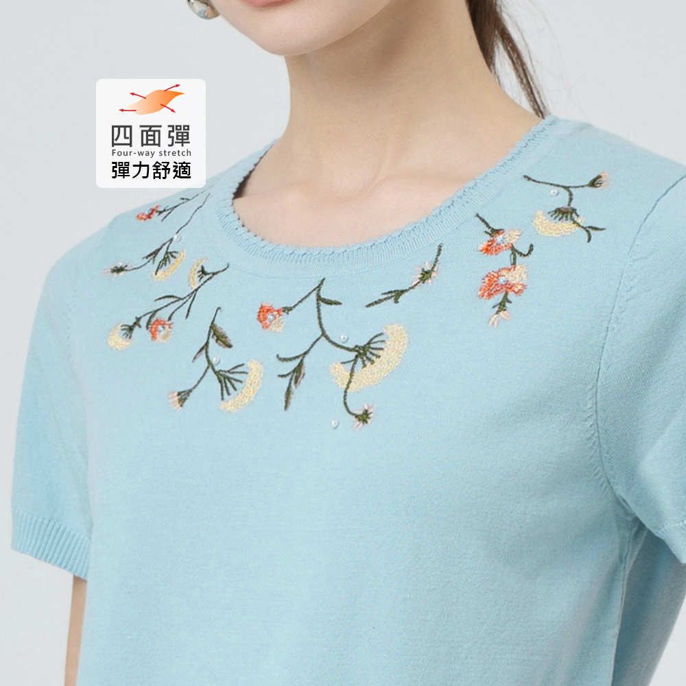 ILEY伊蕾 花卉刺繡萊賽爾針織上衣(淺藍；M-XL)_2