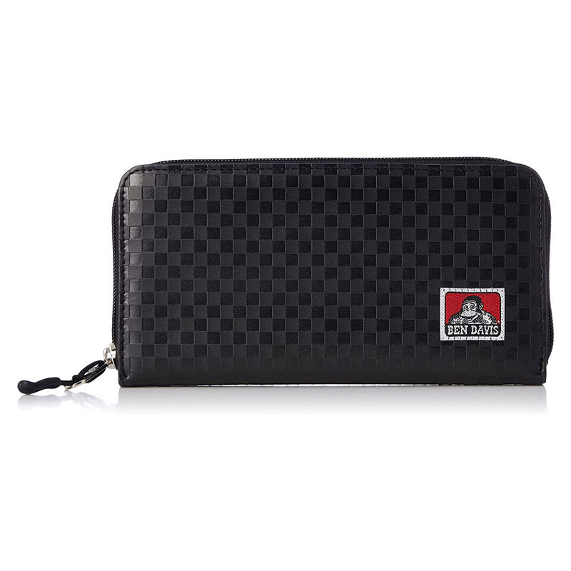 BEN DAVIS BDW-9194V1-01 CHECK LONG WALLET 方塊壓紋皮革 拉鍊 長夾 (黑色)_0