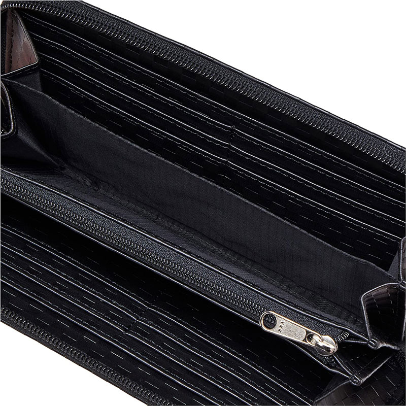 BEN DAVIS BDW-9194V1-01 CHECK LONG WALLET 方塊壓紋皮革 拉鍊 長夾 (黑色)_3