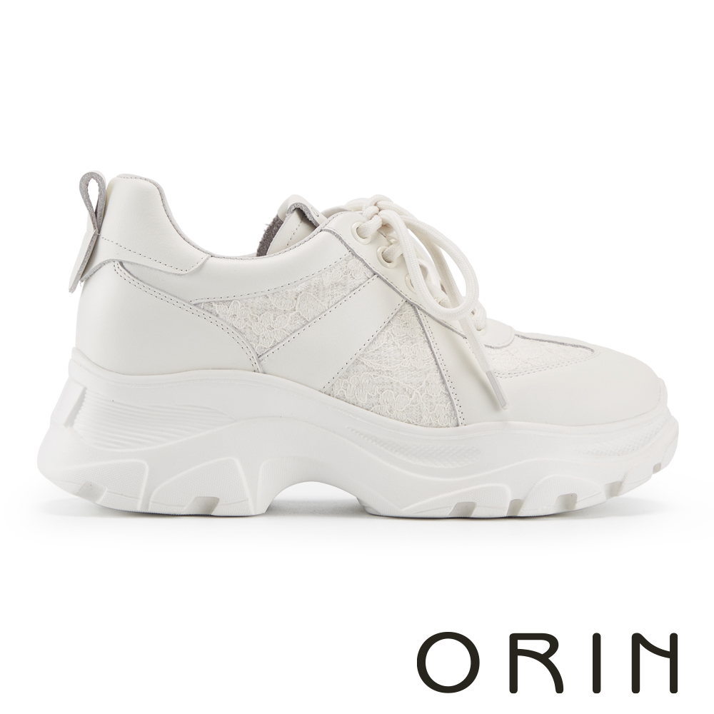 ORIN 異材質拼接綁帶厚底老爹鞋 米色 #25215