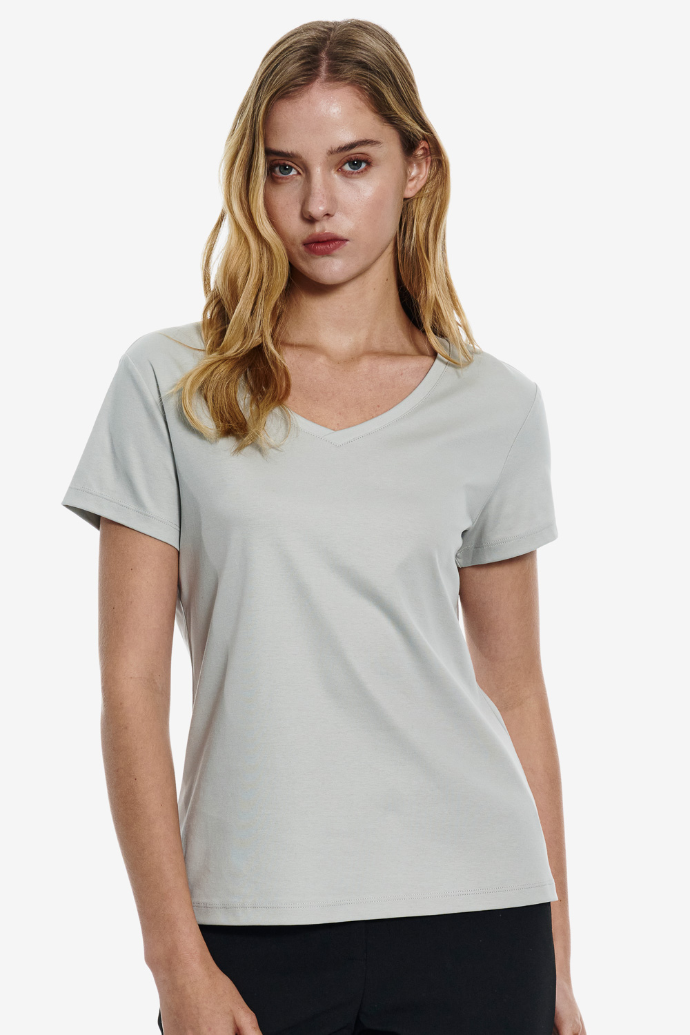 SST&C Aqua Green Mercerized Cotton V-neck T-Shirt | 01212503002_0