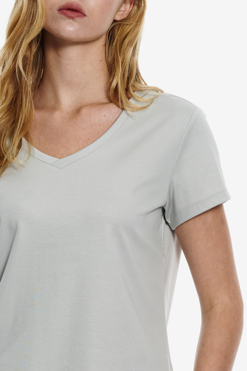 SST&C Aqua Green Mercerized Cotton V-neck T-Shirt | 01212503002_3