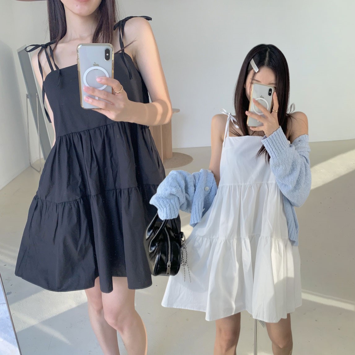 初戀蝴蝶結系帶吊帶連衣裙_0