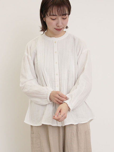 胸前細褶排釦圓領休閒襯衫(0F000569710) - Samansa Mos2