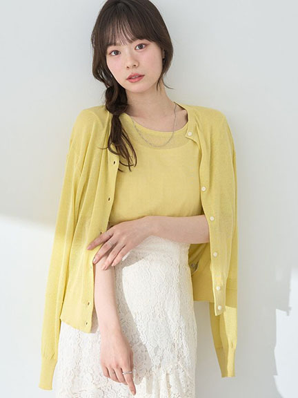 【SET ITEM】素面透膚開襟罩衫+短袖上衣(01000434000) - earth music&ecology