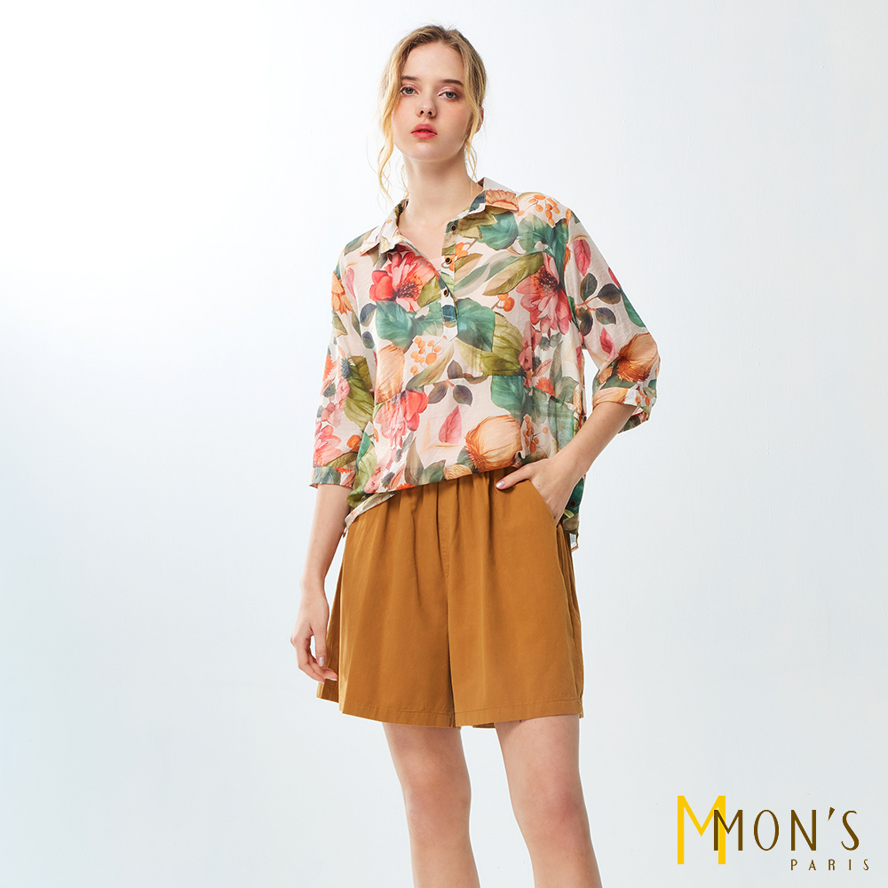 NEW∎熱帶花葉繭型小翻領上衣_花色【MON'S 流行服飾】_1