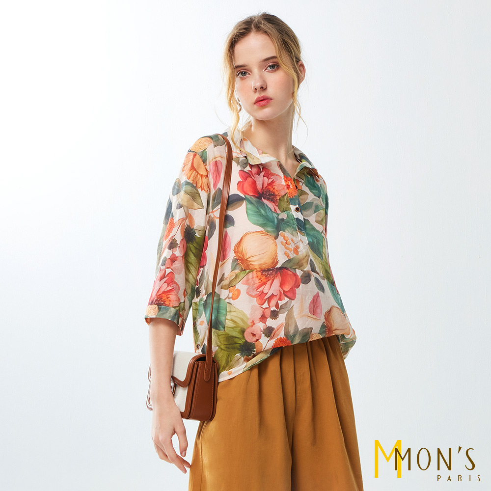 NEW∎熱帶花葉繭型小翻領上衣_花色【MON'S 流行服飾】_3