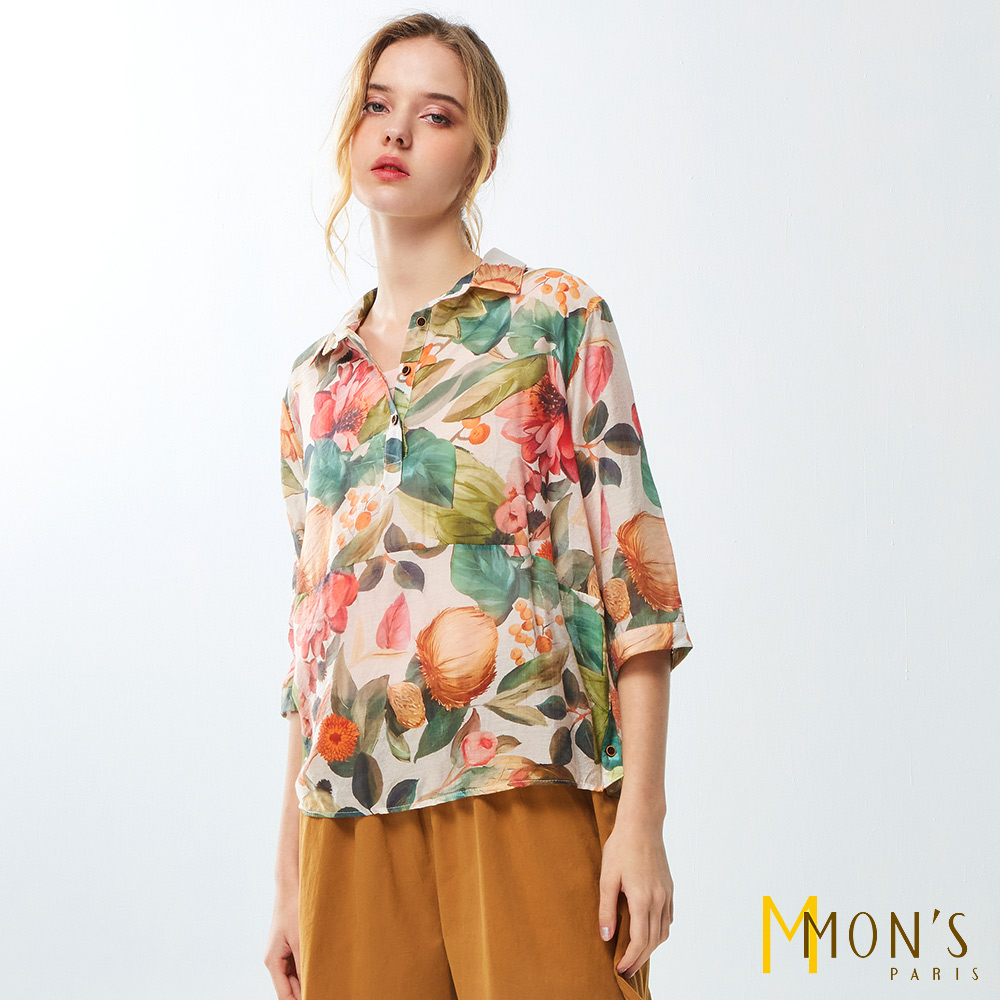 NEW∎熱帶花葉繭型小翻領上衣_花色【MON'S 流行服飾】_4