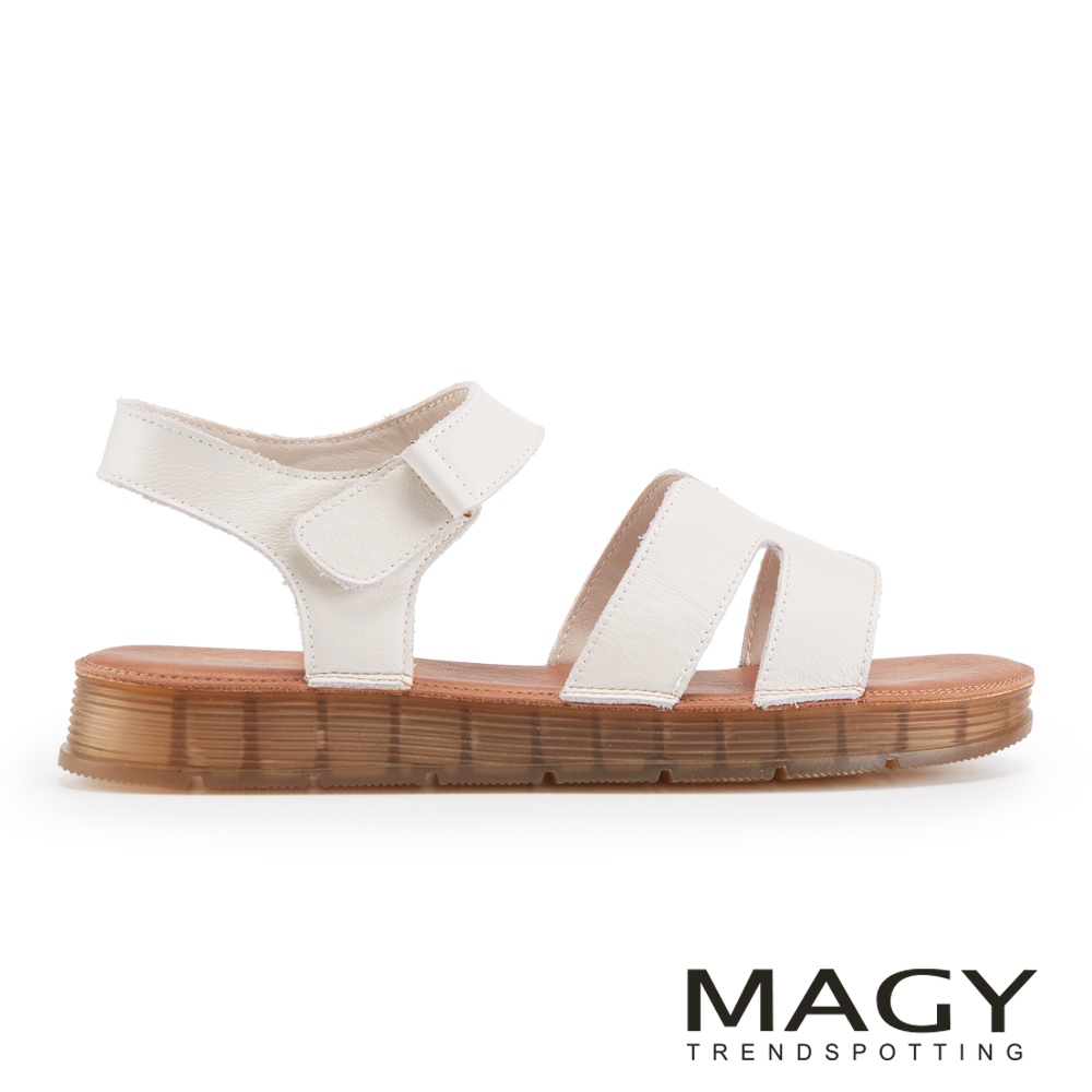 MAGY 氣質真皮寬帶厚底涼鞋 米色 #15043